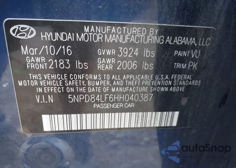 2017 Hyundai Elantra Limited z USA, uszkodzony, nr VIN 5NPD84LF6HH040387